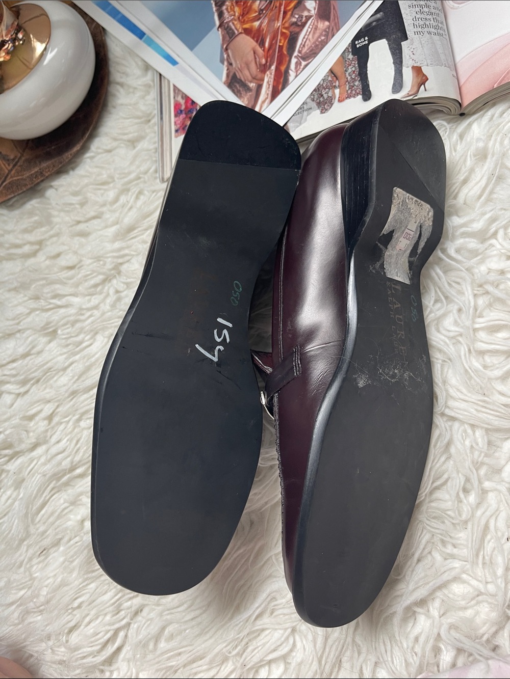 Lauren Ralph Lauren Women’s Dark Burgundy Leather Bit Loafers - Picture 6 of 8